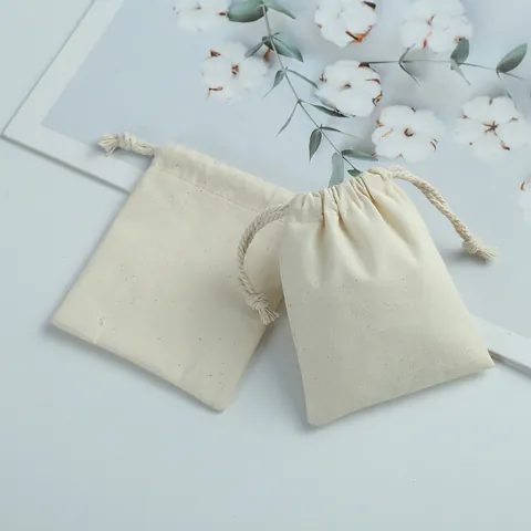 Sacs à Cordon en Coton et Lin Naturel Pochettes à Bijoux en Coton Brossé Emballage Cadeau Écologique Sacs de Rangement pour Bijoux Mariage Fête Petits Sacs en Tissu