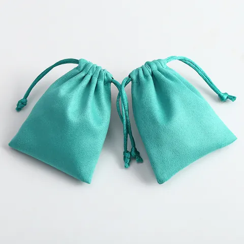 Bolsa de Gamuza Turquesa para Joyas Bolsa de Regalo Minimalista con Cordón para Joyería Pendientes Anillos Pulseras Bolsa Pequeña