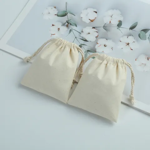 Sacs à Cordon en Coton et Lin Naturel Pochettes à Bijoux en Coton Brossé Emballage Cadeau Écologique Sacs de Rangement pour Bijoux Mariage Fête Petits Sacs en Tissu