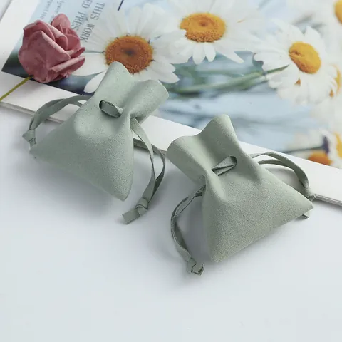Bolsa de Joyería de Cuero Sintético de Microfibra con Cordón Bolsa de Regalo para Collar Pendientes Auriculares Verde Salvia Bolsa de Almacenamiento de Terciopelo Pequeña