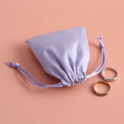 Elegante Bolsa de Joyería de Franela Púrpura Claro con Cordón Pequeña Bolsa de Terciopelo para Pintalabios para Empaque de Regalo
