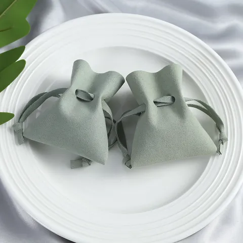 Bolsa de Joyería de Cuero Sintético de Microfibra con Cordón Bolsa de Regalo para Collar Pendientes Auriculares Verde Salvia Bolsa de Almacenamiento de Terciopelo Pequeña