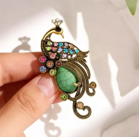 Retro Elegant Peacock Brooch For Women Alloy Multi-Color Rhinestone Animal Pin Vintage Coat Accessory Jewelry Gift