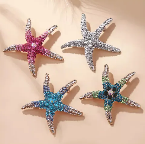 Vintage Zeester Strass Brosche Voor Vrouwen Luxe Legering Pak Speld Sprankelende Oceaan Sieraden Brosche Cadeau