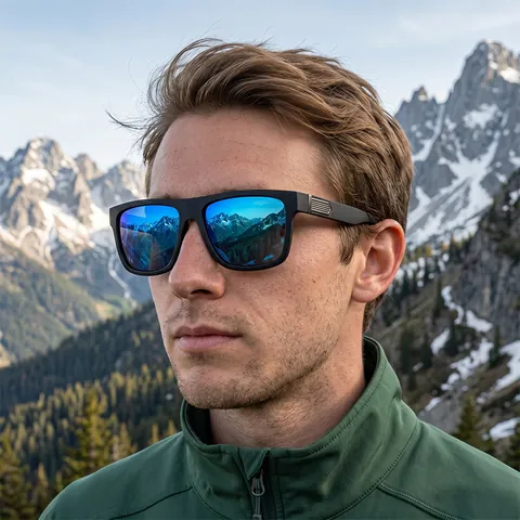 Men Fashion Polarized Square Sunglasses PC Frame Metal Detail Colorful Mirror Lens Outdoor Driving Cycling UV400 Eyewear