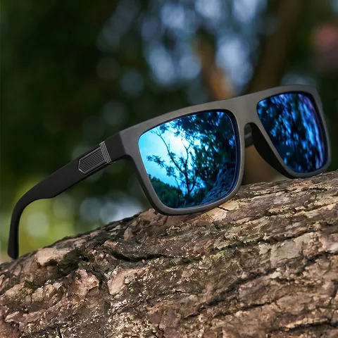 Men Fashion Polarized Square Sunglasses PC Frame Metal Detail Colorful Mirror Lens Outdoor Driving Cycling UV400 Eyewear