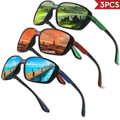 Occhiali da Sole Polarizzati Quadrati per Uomo Donna Sport all'Aperto Ciclismo Guida Pesca Protezione UV Occhiali PC Leggeri