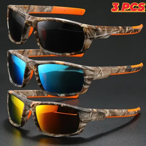 Gafas de Sol Deportivas Polarizadas para Exteriores Hombres Mujeres Camuflaje Táctico Marco Cuadrado UV400 Ciclismo Pesca Gafas de Sol Camuflaje Lentes de Espejo