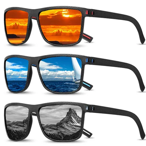 Occhiali da Sole Sportivi Polarizzati Unisex Protezione UV400 Ciclismo Equitazione Con Montatura Quadrata in Fibra di Carbonio