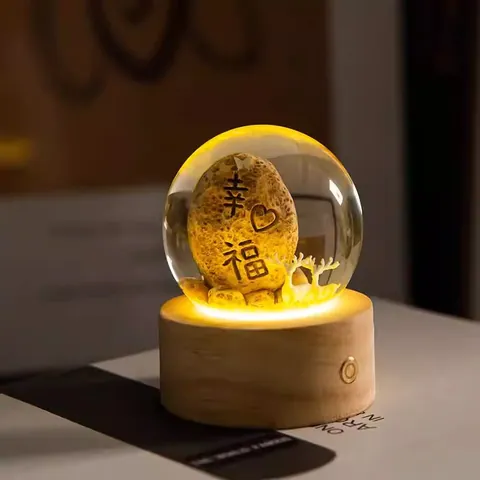 Creative LED Crystal Ball Night Light With Wooden Base Resin Deer Micro Landscape Stone Ornament Romantic Gift For Couples Birthday Valentine's Day Home Decor