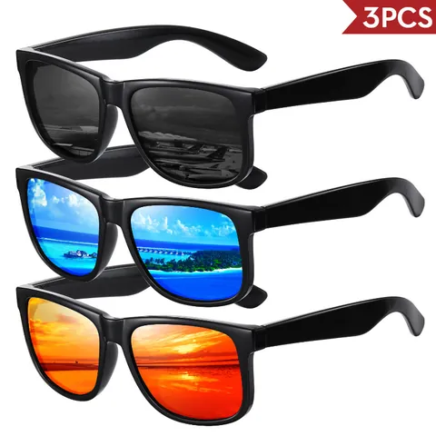 Lunettes de Soleil Polarisées Carrées à la Mode Homme Femme Monture PC Classique Verres TAC UV400 Conduite Cyclisme Sports de Plein Air