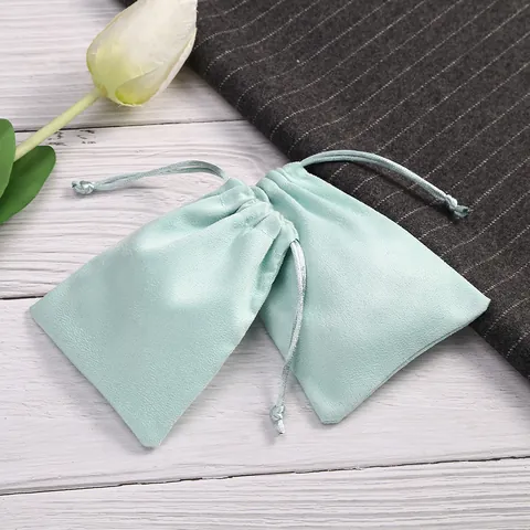Bolsa de Joyas de Gamuza Suave Bolsa de Cordón Verde Menta Bolsa de Embalaje de Regalo Pequeña Para Anillo Collar Pendientes Bolsa de Almacenamiento
