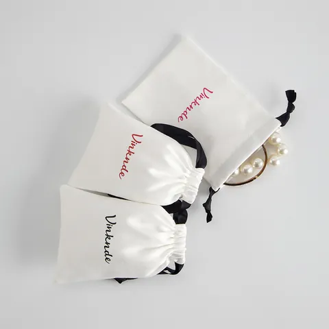 Bolsa de Joyería de Antelina Cordón Pequeñas Bolsas de Regalo Para Embalaje de Joyas Almacenamiento Accesorios Blanco Negro