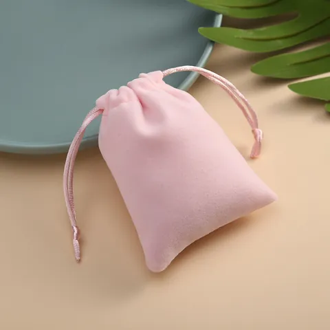 Rosa Samt Kordelzugbeutel Weiche Plüsch Aufbewahrungstasche Für Schmuck Kamm Kosmetik Kleine Geschenkverpackung Hochzeit
