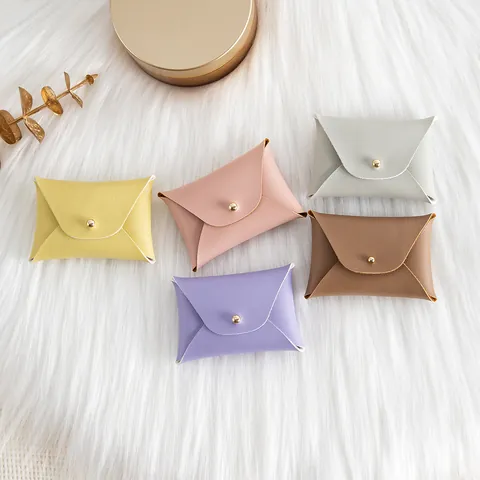 PU Leather Jewelry Storage Pouch Envelope Mini Jewelry Bag With Snap Button For Necklace Ring Earring Packaging Gift Pouch