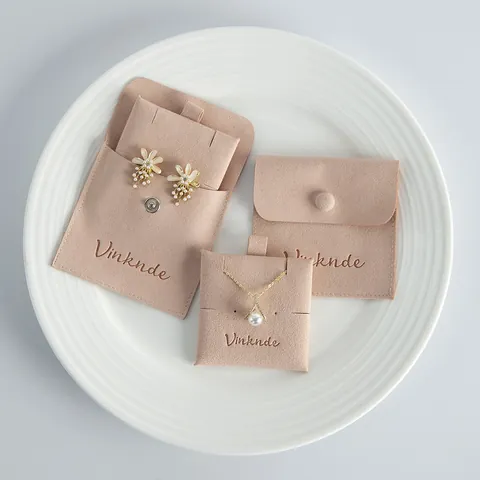 Double Sided Velvet Jewelry Pouch With Snap Button Flip Earring Ring Necklace Storage Bag Anti-Scratch Dustproof Packaging Bag