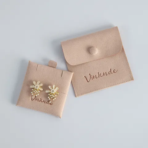 Double Sided Velvet Jewelry Pouch With Snap Button Flip Earring Ring Necklace Storage Bag Anti-Scratch Dustproof Packaging Bag