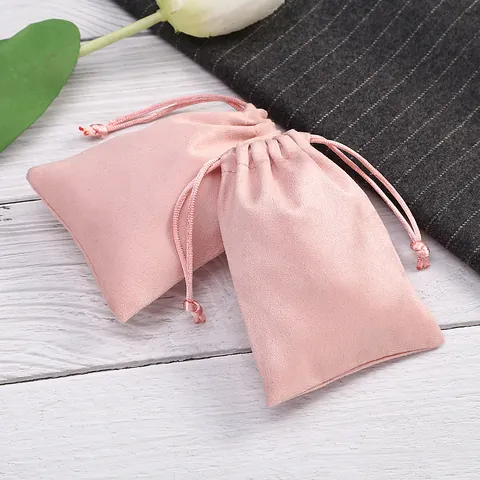 Bolsa de Joyería de Gamuza Suave con Cordón Bolsa de Regalo para Embalaje de Joyas Almacenamiento Rosa Bolsa Pequeña Favores de Boda