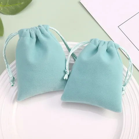 Pochettes à Cordon en Velours Bleu Tiffany pour Emballage Cadeau de Bijoux Petits Sacs de Rangement en Flanelle pour Mariage Fête Faveurs Collier Bague Boucle d'Oreille