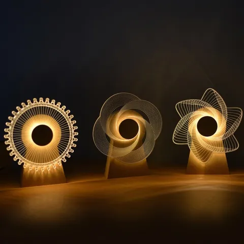 Caja de Música Giratoria Luz Nocturna Base de Madera Acrílico 3D Visual Noria Lámpara de Mesa Regalo Creativo Decoración del Hogar