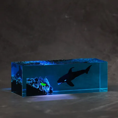 Creative Ocean Theme Resin Whale Night Light With Solid Wood Base Shark Diver Ornament For Bedroom Office Table Decor Gift