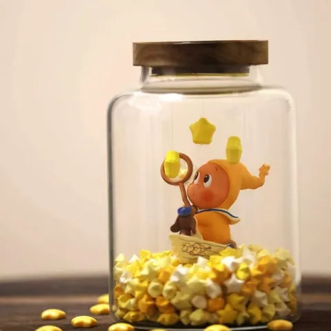 Creative Star Origami Glass Jar Night Light With Wood Lid Rocket House Micro Landscape Decorative Desk Ornament For Kids