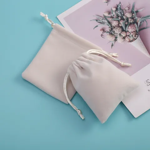 Bolsa de Regalo de Terciopelo con Cordón Estuche de Embalaje de Joyas Blanco Roto Pequeña Bolsa de Tela para Boda Fiesta