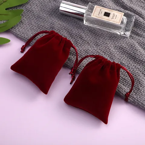 Eleganter Samt Kordelzugbeutel Schmuck Geschenktasche Für Halskette Ring Kosmetikverpackung Stoff Aufbewahrungsbeutel Burgunder Geschenkbeutel