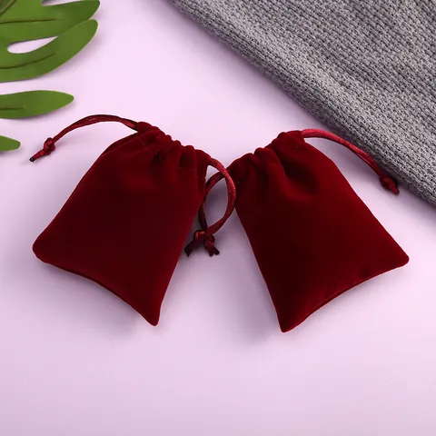 Eleganter Samt Kordelzugbeutel Schmuck Geschenktasche Für Halskette Ring Kosmetikverpackung Stoff Aufbewahrungsbeutel Burgunder Geschenkbeutel