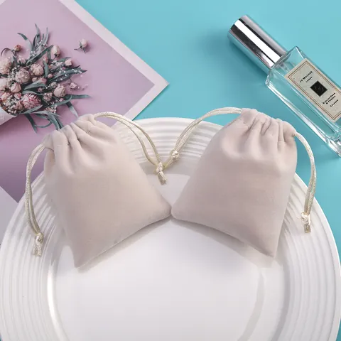 Bolsa de Regalo de Terciopelo con Cordón Estuche de Embalaje de Joyas Blanco Roto Pequeña Bolsa de Tela para Boda Fiesta