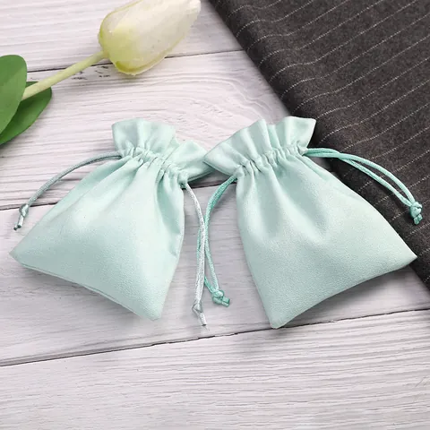 Bolsas de Joyería de Terciopelo de Gamuza Verde Menta con Cordón Borde Ondulado Pequeñas Bolsas de Regalo para Almacenamiento de Collares Anillos Pendientes