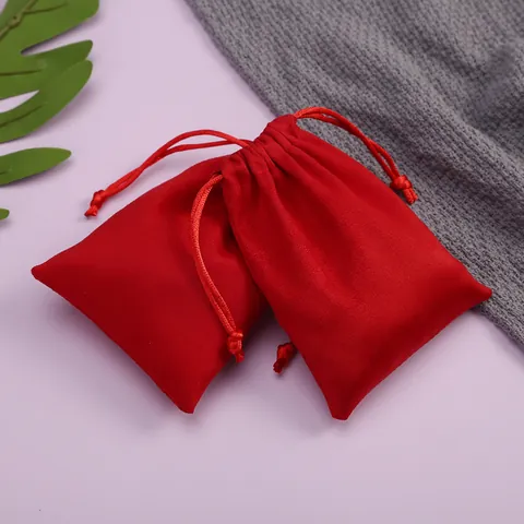Bolsa de Gamuza Roja con Cordón Bolsa de Almacenamiento de Joyería de Terciopelo Suave Bolsa de Regalo para Anillos Pendientes