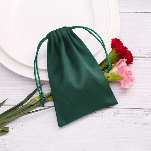 Dunkelgrün Samt Kordelzug Schmuckbeutel Weich Flannel Geschenkbeutel Klein Verpackungsbeutel Für Ohrringe Ringe Halsketten Kosmetik Lagerung