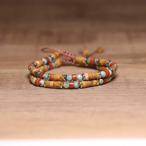 Handmade Natural Stone Woven Bracelet For Men Women Picture Jasper Red Stone African Turquoise Adjustable Bohemian Bead Bracelet Jewelry Gift