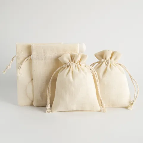 Bolsa de Algodón Flamé Natural con Cordón Organizador de Joyas Embalaje de Regalo Beige Bolsa de Tela