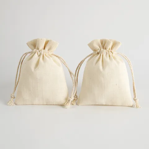 Bolsa de Algodón Flamé Natural con Cordón Organizador de Joyas Embalaje de Regalo Beige Bolsa de Tela