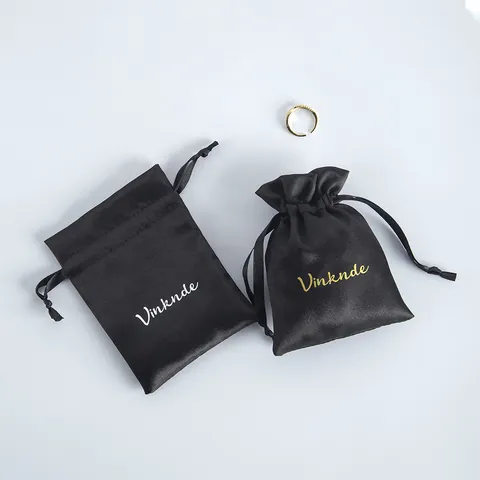 Schwarze Satin Kordelzug Schmuckbeutel Geschenktüten Für Schmuckverpackung Kleine Kosmetik Aufbewahrungstasche Weiche Satin Kordelzugbeutel