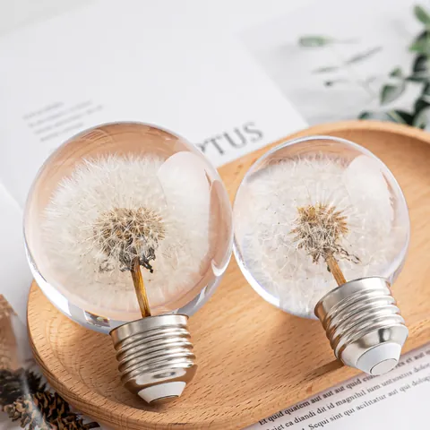 Boule de Cristal de Pissenlit Ornement Forme Ampoule E27 Accessoire Cristal Artificiel Veilleuse Fleur Séchée Décor de Bureau Cadeau