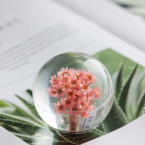 Pissenlit Fleur Éternelle Boule de Cristal Ornement de Niche Décoration de Bureau Résine Verre Boule Cadeau pour la Saint-Valentin Anniversaire