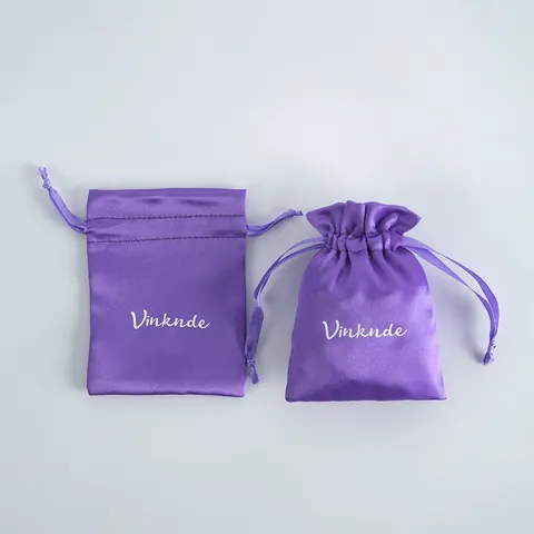 Purple Satin Drawstring Bag Smooth Silk Like Jewelry Packaging Pouch For Cosmetics Shoes Travel Storage Dustproof Bag