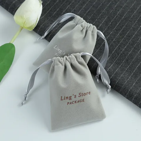 Gray Velvet Jewelry Pouch Small Drawstring Bag For Jewelry Storage Gift Bag Velvet Drawstring Pouch Soft Fabric Bag For Rings Earrings Necklace Jewelry Packing