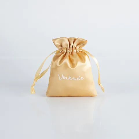 Gold Satin Drawstring Jewelry Pouch Smooth Silk Dustproof Gift Storage Bag For Jewelry Necklace Bracelet Earrings Packing