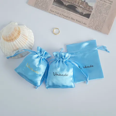 Sky Blue Satin Drawstring Pouch Jewelry Gift Bag Dustproof Storage Bag For Shoes Luxury Items Elegant Organizer Pouch