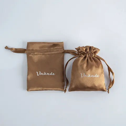 Small Satin Drawstring Bag Silk Texture Pouch Jewelry Gift Packaging Dustproof Coffee Color Storage Pouch Bag