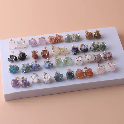 Onregelmatige Natuurlijke Kristallen Steen Oorknopjes Voor Vrouwen 925 Sterling Zilver Stift Verguld Koperen Sieraden