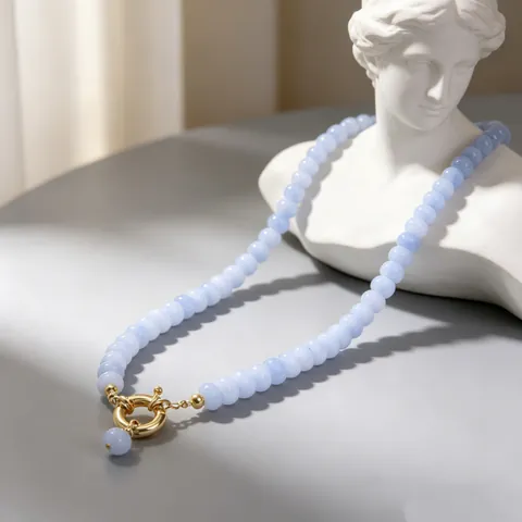 Vintage Naturstein Abakusperlen Halskette Elegante Goldlegierung Seemannsklammer Schlüsselbeinkette Damen Mode Schmuck Geschenk