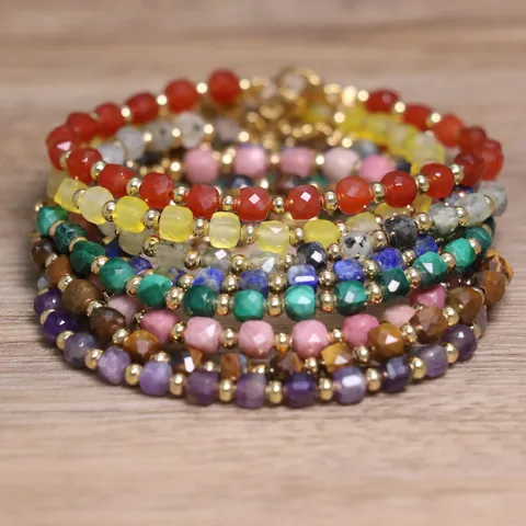 Handgemaakte Natuursteen Kristallen Kralen Armband 4x6mm Gefacetteerde Steen Gouden Kraal Verstelbare Armband Voor Dames Heren Sieraden