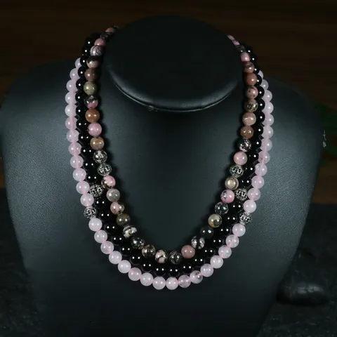 Handgemaakte Natuursteen Kralenketting Rozenkwarts Unakiet Agaat Gebedskralen Ketting Met Roestvrijstalen Karabijnsluiting Voor Dames Heren