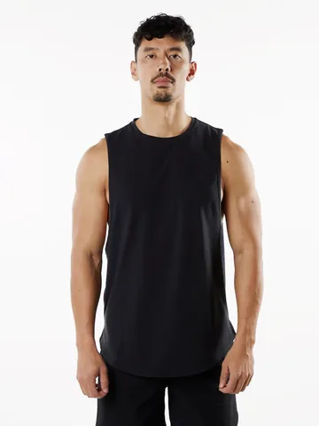 Men's Summer Solid Color Athletic Workout Tank Top Sleeveless Side Slit Curved Hem Cotton Breathable Fitness Basketball Gym Top