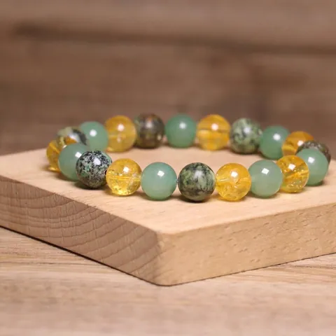 Natural Green Aventurine Citrine African Turquoise Stone Beaded Bracelet Unisex Handmade Elastic String Bracelet Fashion Jewelry Gift
